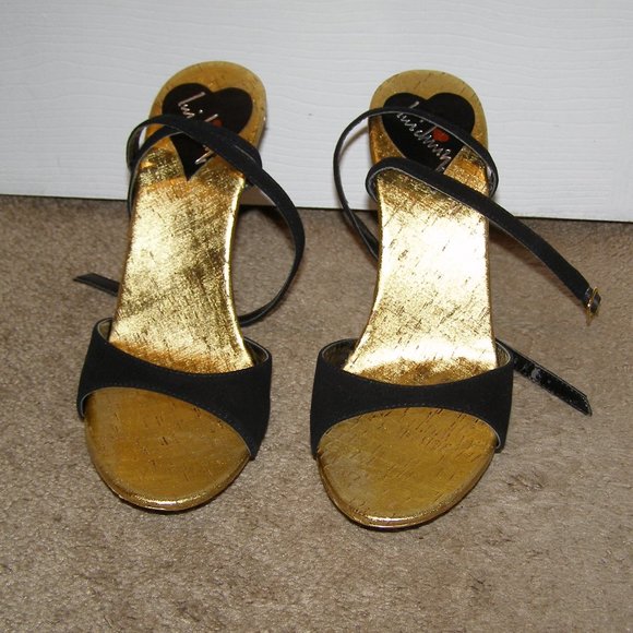 New In Box Sexy Suede Black & Gold Luichiny Heels size 8 - Picture 5 of 15